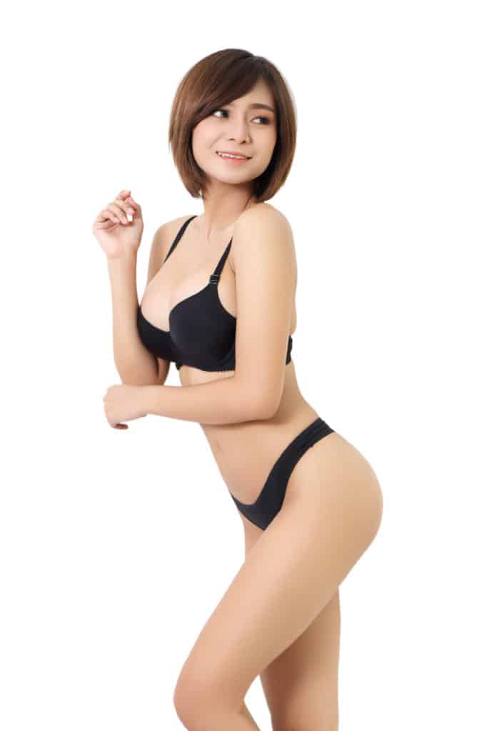 Asian woman black bikini